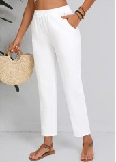 White Straight Leg Elastic Waist High Waisted Pants | thumb picture 