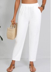 White Straight Leg Elastic Waist High Waisted Pants | thumb picture 