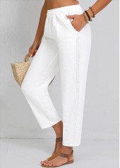 White Straight Leg Elastic Waist High Waisted Pants