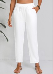 White Straight Leg Elastic Waist High Waisted Pants | thumb picture 
