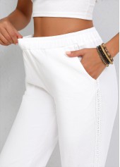 White Straight Leg Elastic Waist High Waisted Pants | thumb picture 