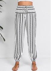 White Drawstring Geometric Print Jogger Elastic Waist Pants | thumb picture 