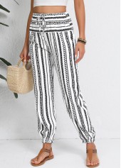 White Drawstring Geometric Print Jogger Elastic Waist Pants | thumb picture 