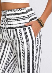 White Drawstring Geometric Print Jogger Elastic Waist Pants | thumb picture 