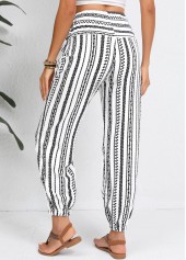 White Drawstring Geometric Print Jogger Elastic Waist Pants | thumb picture 