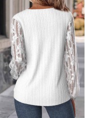 White Lace Long Sleeve V Neck Blouse | thumb picture 