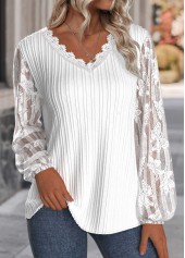 White Lace Long Sleeve V Neck Blouse | thumb picture 