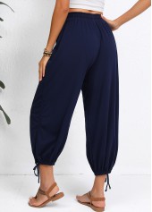 Navy Drawstring Jogger Elastic Waist High Waisted Pants