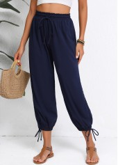 Navy Drawstring Jogger Elastic Waist High Waisted Pants