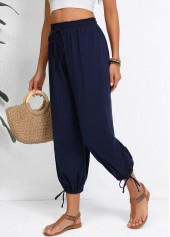 Navy Drawstring Jogger Elastic Waist High Waisted Pants