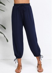 Navy Drawstring Jogger Elastic Waist High Waisted Pants