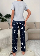 Navy Short Sleeve Round Neck Lounge Top and Pants | thumb picture 