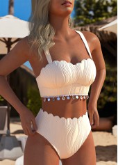 Tie High Waisted Beige Bikini Set