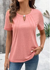 Pink Cut Out Short Sleeve Round Neck T Shirt