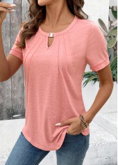 Pink Cut Out Short Sleeve Round Neck T Shirt | thumb picture 