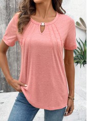 Pink Cut Out Short Sleeve Round Neck T Shirt | thumb picture 