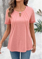 Pink Cut Out Short Sleeve Round Neck T Shirt | thumb picture 