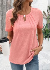 Pink Cut Out Short Sleeve Round Neck T Shirt | thumb picture 