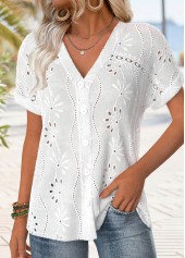 White Button Short Sleeve V Neck Blouse | thumb picture 
