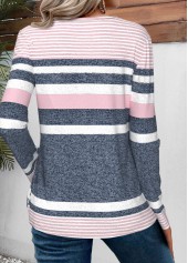 Pink Striped Long Sleeve Round Neck T Shirt | thumb picture 