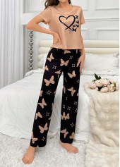 Light Camel Short Sleeve Lounge Top and Pants