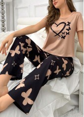 Light Camel Short Sleeve Lounge Top and Pants | thumb picture 