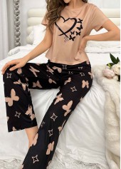 Light Camel Short Sleeve Lounge Top and Pants | thumb picture 