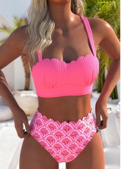 Scalloped Hem Floral Print Hot Pink Bikini Set | thumb picture 