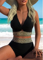 Jacquard High Waisted Black Bikini Set