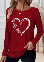 Plus Size Red Patchwork Heart Print T Shirt