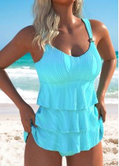 V Neck Cyan Color Tankini Set