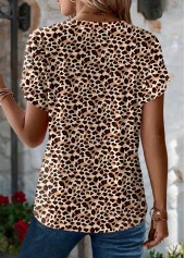 Dark Coffee Leopard Short Sleeve V Neck T Shirt | thumb picture 