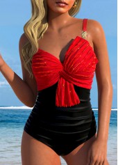 Jacquard Patchwork Red One Piece Swimwear