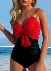 Jacquard Patchwork Red One Piece Swimwear | thumb picture 
