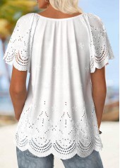 White Embroidery Short Sleeve Turn Down Collar Blouse | thumb picture 