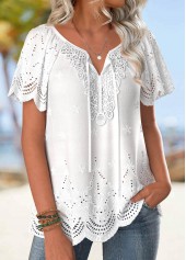 White Embroidery Short Sleeve Turn Down Collar Blouse | thumb picture 