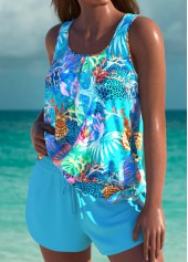 Plus Size Tie Cyan Marine Life Print Tankini Set