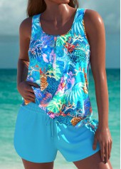 Plus Size Tie Cyan Marine Life Print Tankini Set | thumb picture 