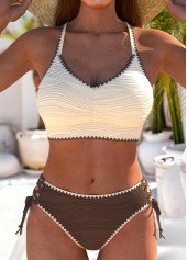 Ruched Light Camel V-Neck Bikini Set