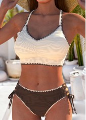 Ruched Light Camel V-Neck Bikini Set | thumb picture 