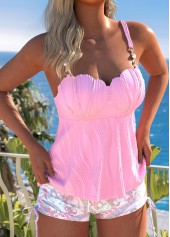Button Mid Waisted Paisley Print Pink Tankini Set