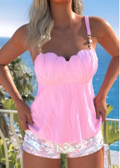 Button Mid Waisted Paisley Print Pink Tankini Set | thumb picture 