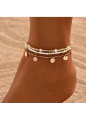 Golden Alloy Beaded Design Anklet Set