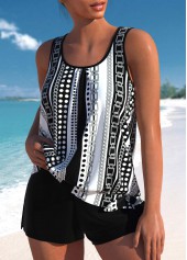 Plus Size Bowknot Black Geometric Print Tankini Set | thumb picture 