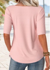 Light Pink Button Half Sleeve Scoop Neck T Shirt | thumb picture 