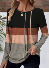 Black Patchwork Geometric Print Long Sleeve T Shirt