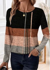 Black Patchwork Geometric Print Long Sleeve T Shirt | thumb picture 