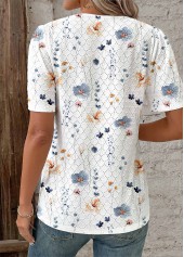 White Embroidery Floral Print Short Sleeve V Neck Blouse | thumb picture 