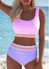 Jacquard Pink Scoop Neck Bikini Set