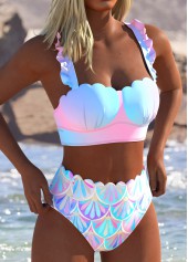Scalloped Hem High Waisted Bikini Set